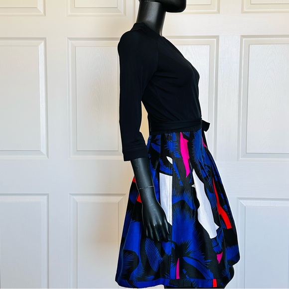 NWT DVF Jewel Print Wrap Dress Fit & Flare Floral 3/4 Sleeve pocket combo tie - Picture 6 of 13